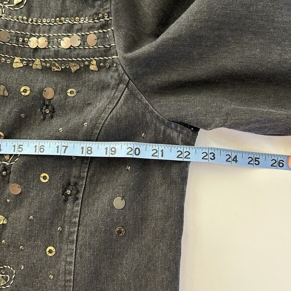 Coldwater Creek Open Jacket Black Denim Sequin Trim Sz Large Boho Cottagecore - Picture 9 of 13